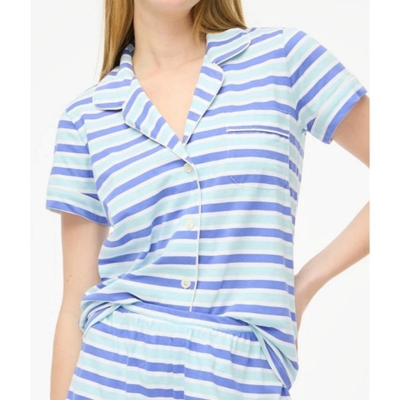 NEW JCREW FACTORY Knit Pajama Top in Cool Lilac + Sunfaded Blue Stripe - Picture 1 of 2